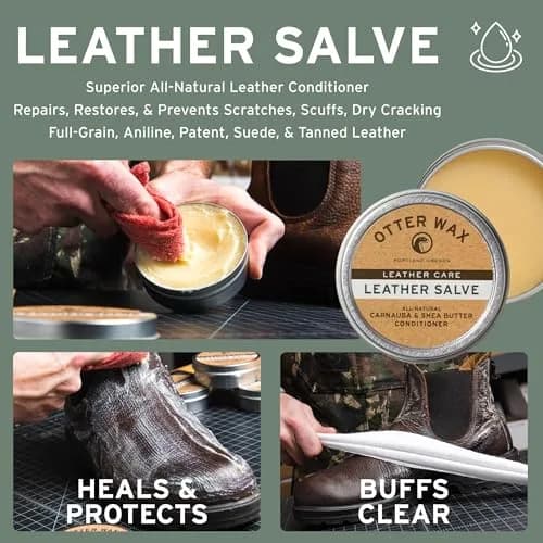 Otter Wax Leather Salve | 5 oz | Nourishing Leather Conditioner & Cleaner Balm for Boots, Furniture, Car Seats, Jackets, Hats & Bags | All-Natural & Chemical & PFAS-Free | Made in Portland | USA thumbnail 2