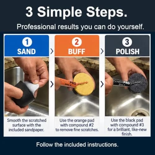 Scratch Pro Stainless Steel Sink Scratch Remover & Polishing Kit | 3-Step Diamond Technology for Dull & Scratched Surfaces thumbnail 3