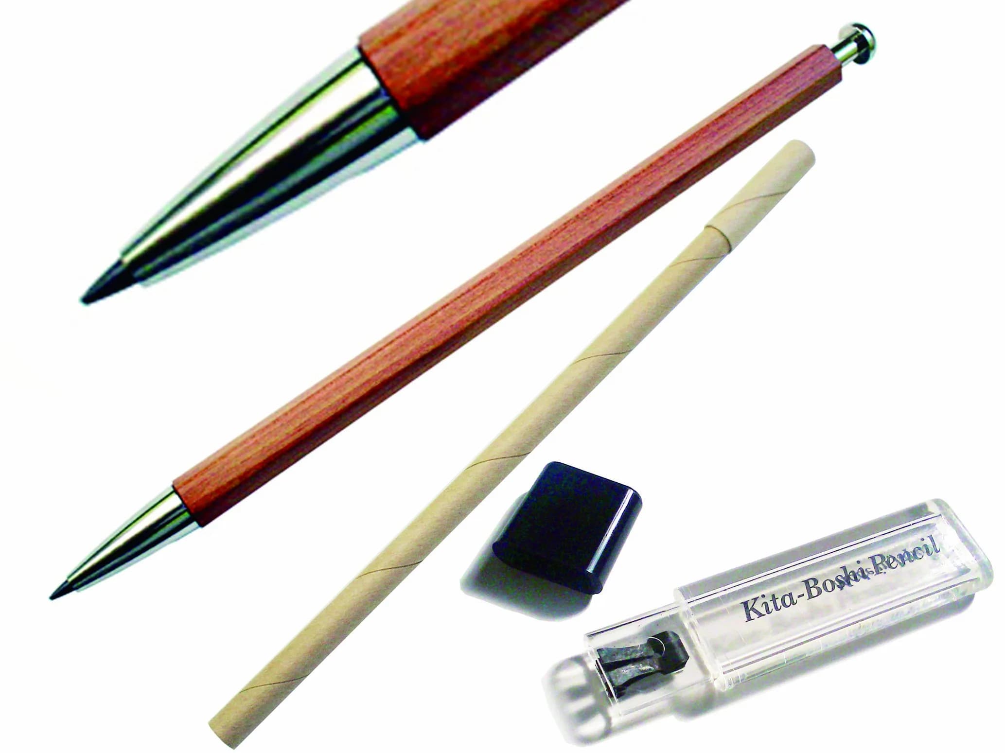 Kitaboshi 2.0mm Mechanical Pencil, Wooden Barrel with Pocket Clip, #1 B Lead, 1ea (OTP-680NCP) | Natural Wood Color - view 3