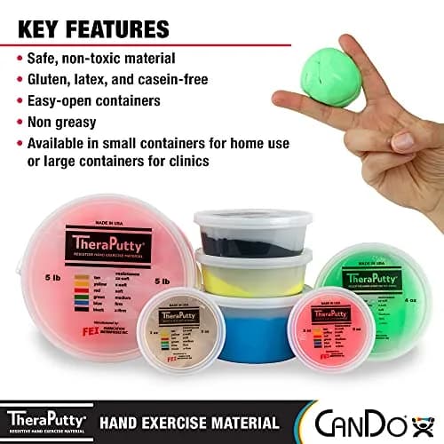 CanDo TheraPutty Standard Hand Exercise Putty, MEDIUM, 2oz (57g) | Rehabilitation & Strengthening Aid thumbnail 5