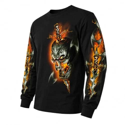 Hot Leathers Electric Skull Long Sleeve Shirt X-Large | Classic Biker Style, 100% Cotton, Black thumbnail 1