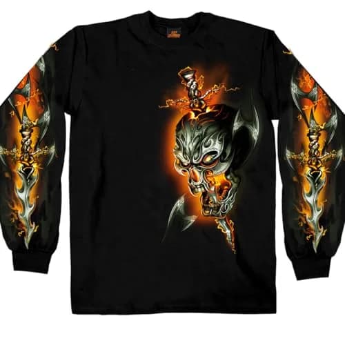 Hot Leathers Electric Skull Long Sleeve Shirt X-Large | Classic Biker Style, 100% Cotton, Black thumbnail 5