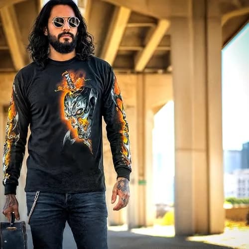 Hot Leathers Electric Skull Long Sleeve Shirt X-Large | Classic Biker Style, 100% Cotton, Black thumbnail 3