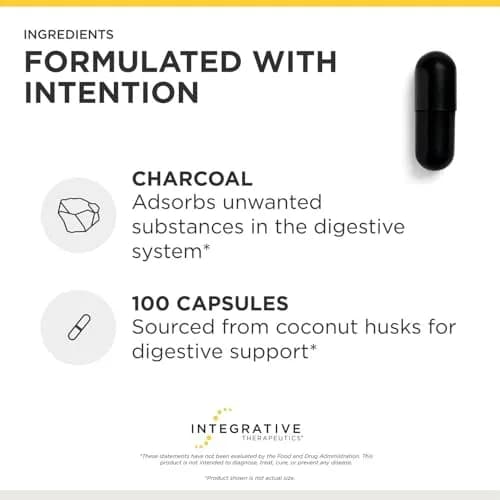 Integrative Therapeutics Activated Charcoal Capsules | 100 Count (50 Servings) Digestive & Gut Health Support thumbnail 4