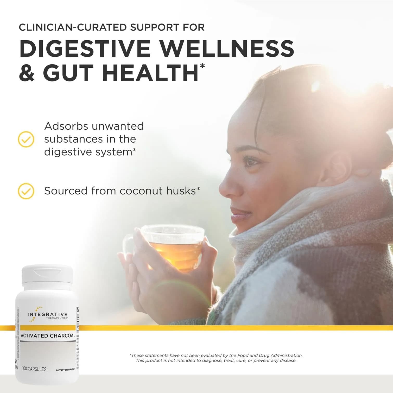 Integrative Therapeutics Activated Charcoal Capsules | 100 Count (50 Servings) Digestive & Gut Health Support - view 2