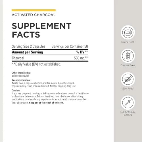 Integrative Therapeutics Activated Charcoal Capsules | 100 Count (50 Servings) Digestive & Gut Health Support thumbnail 3