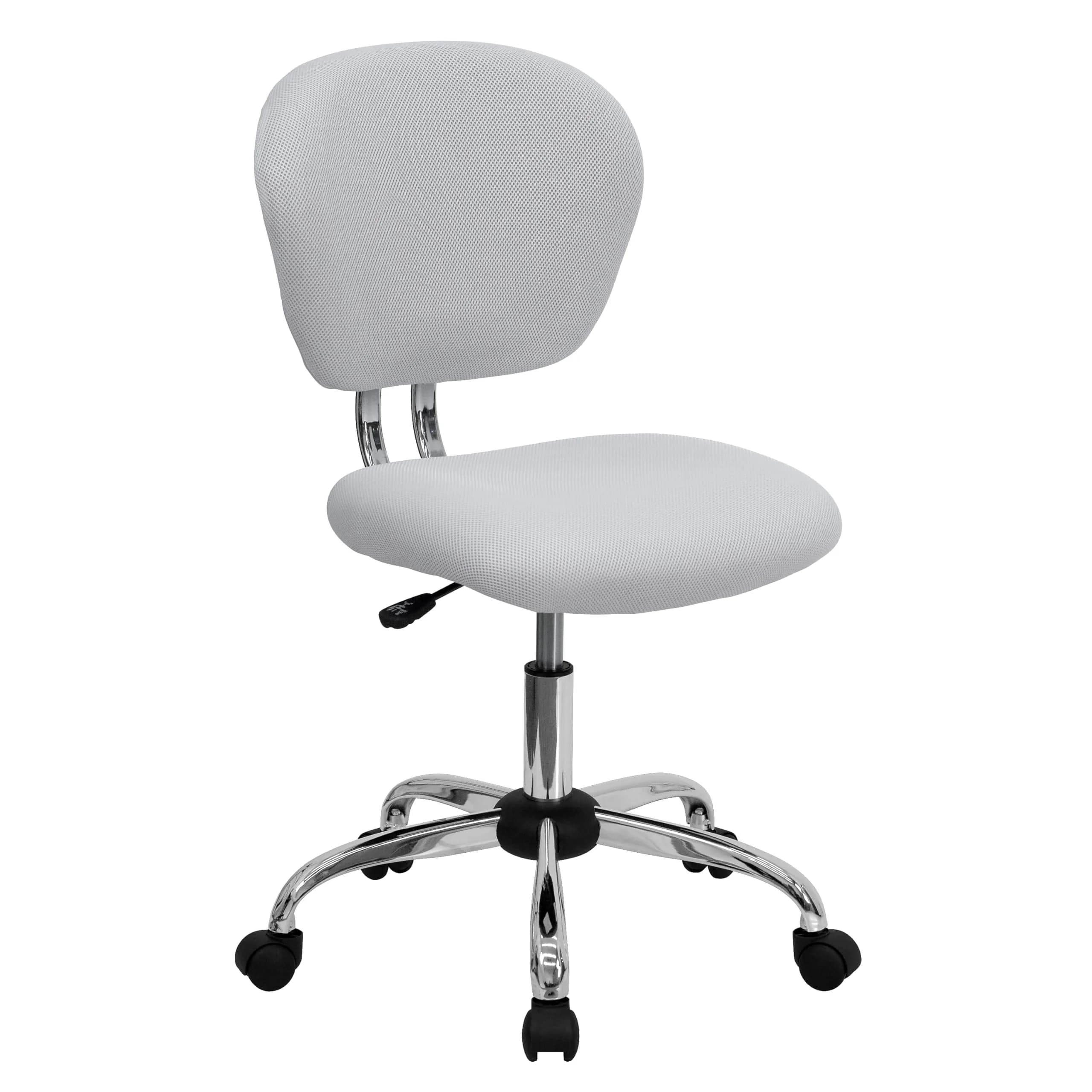 Flash Furniture Mesh Swivel Office Chair with Chrome Base, White | Modern, Armless, 23.5"W x 25.5"D x 33.5-37.5"H