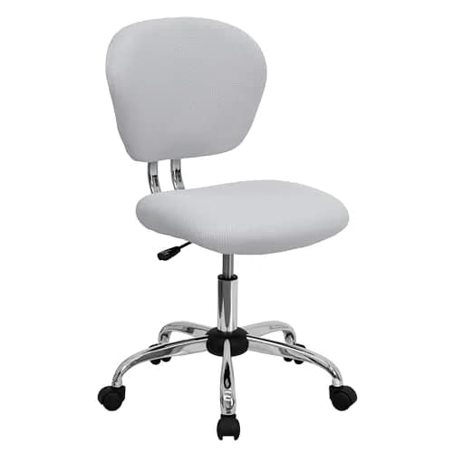 Flash Furniture Mesh Swivel Office Chair with Chrome Base, White | Modern, Armless, 23.5"W x 25.5"D x 33.5-37.5"H thumbnail 1