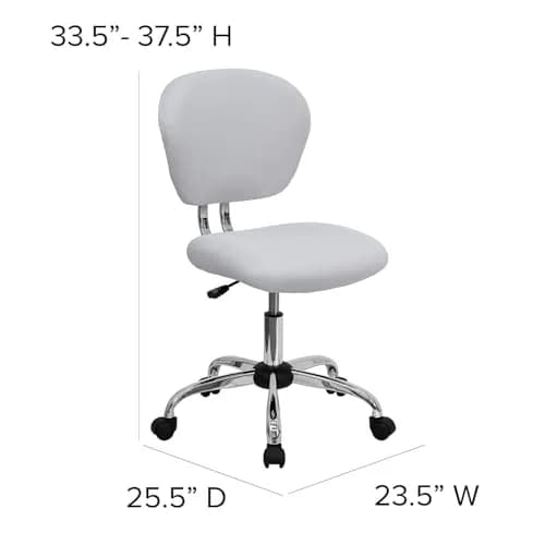 Flash Furniture Mesh Swivel Office Chair with Chrome Base, White | Modern, Armless, 23.5"W x 25.5"D x 33.5-37.5"H thumbnail 7