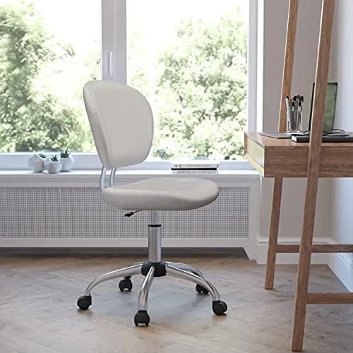 Flash Furniture Mesh Swivel Office Chair with Chrome Base, White | Modern, Armless, 23.5"W x 25.5"D x 33.5-37.5"H thumbnail 2