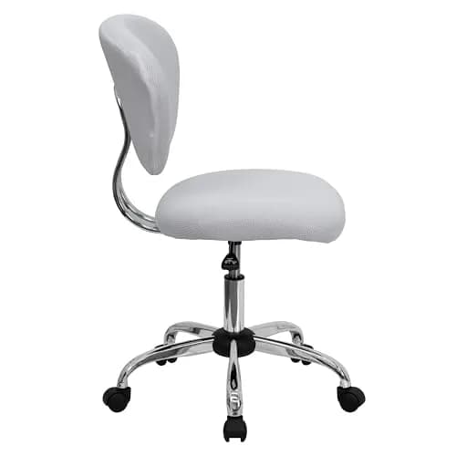 Flash Furniture Mesh Swivel Office Chair with Chrome Base, White | Modern, Armless, 23.5"W x 25.5"D x 33.5-37.5"H thumbnail 3