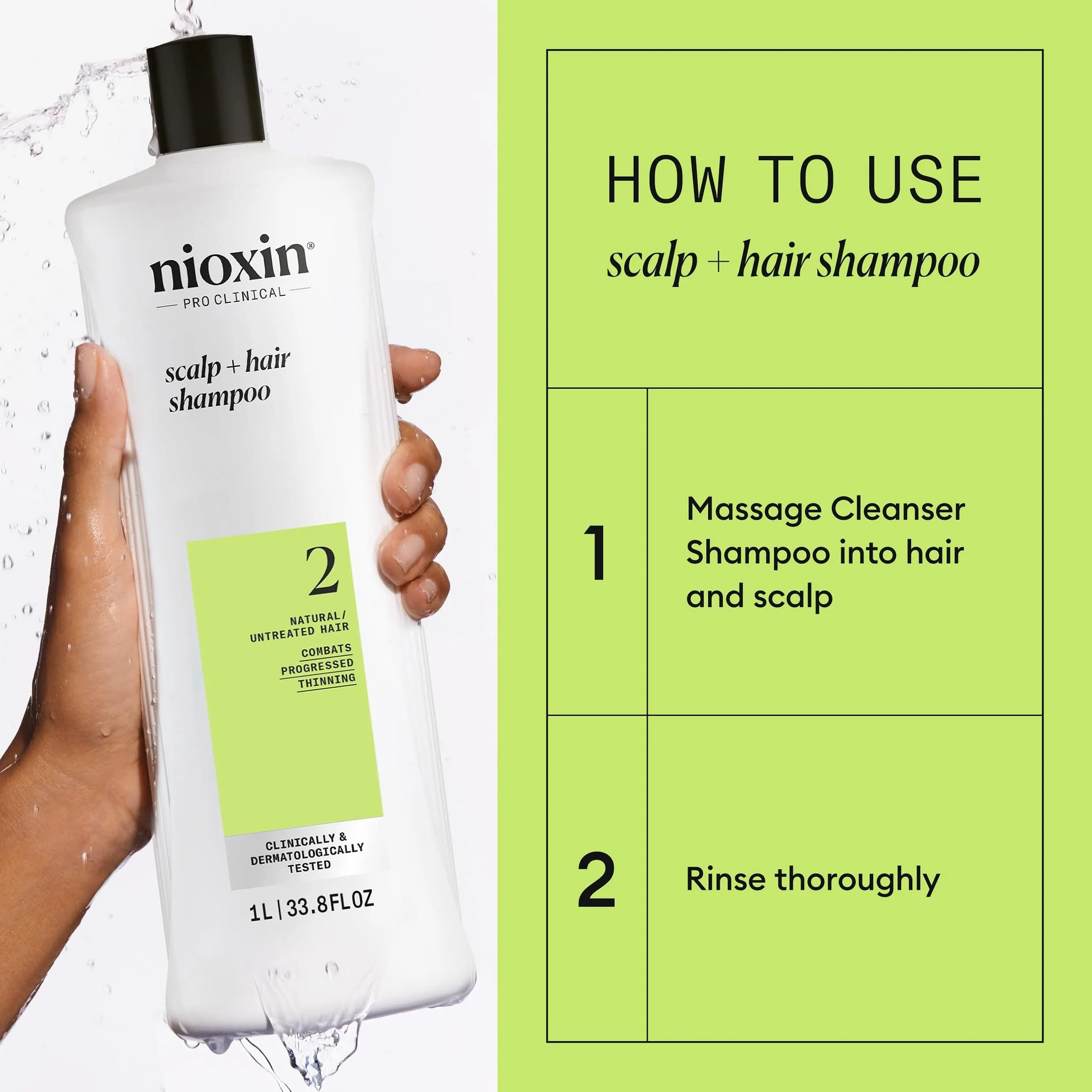 Nioxin System 2 Scalp + Hair Thickening Shampoo for Natural Hair with Progressed Thinning 1000ml (33.8 Fl Oz) | Salon-Quality Hair Thickening - view 6
