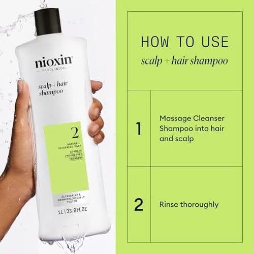 Nioxin System 2 Scalp + Hair Thickening Shampoo for Natural Hair with Progressed Thinning 1000ml (33.8 Fl Oz) | Salon-Quality Hair Thickening thumbnail 6