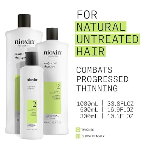 Nioxin System 2 Scalp + Hair Thickening Shampoo for Natural Hair with Progressed Thinning 1000ml (33.8 Fl Oz) | Salon-Quality Hair Thickening thumbnail 3