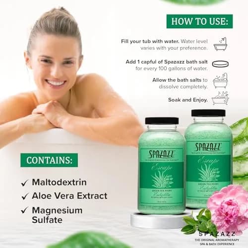 Spazazz Escape Green Tea Peony Aromatherapy Salt Crystals | Spa Salt for Relaxation & Stress Relief (22 oz) thumbnail 7