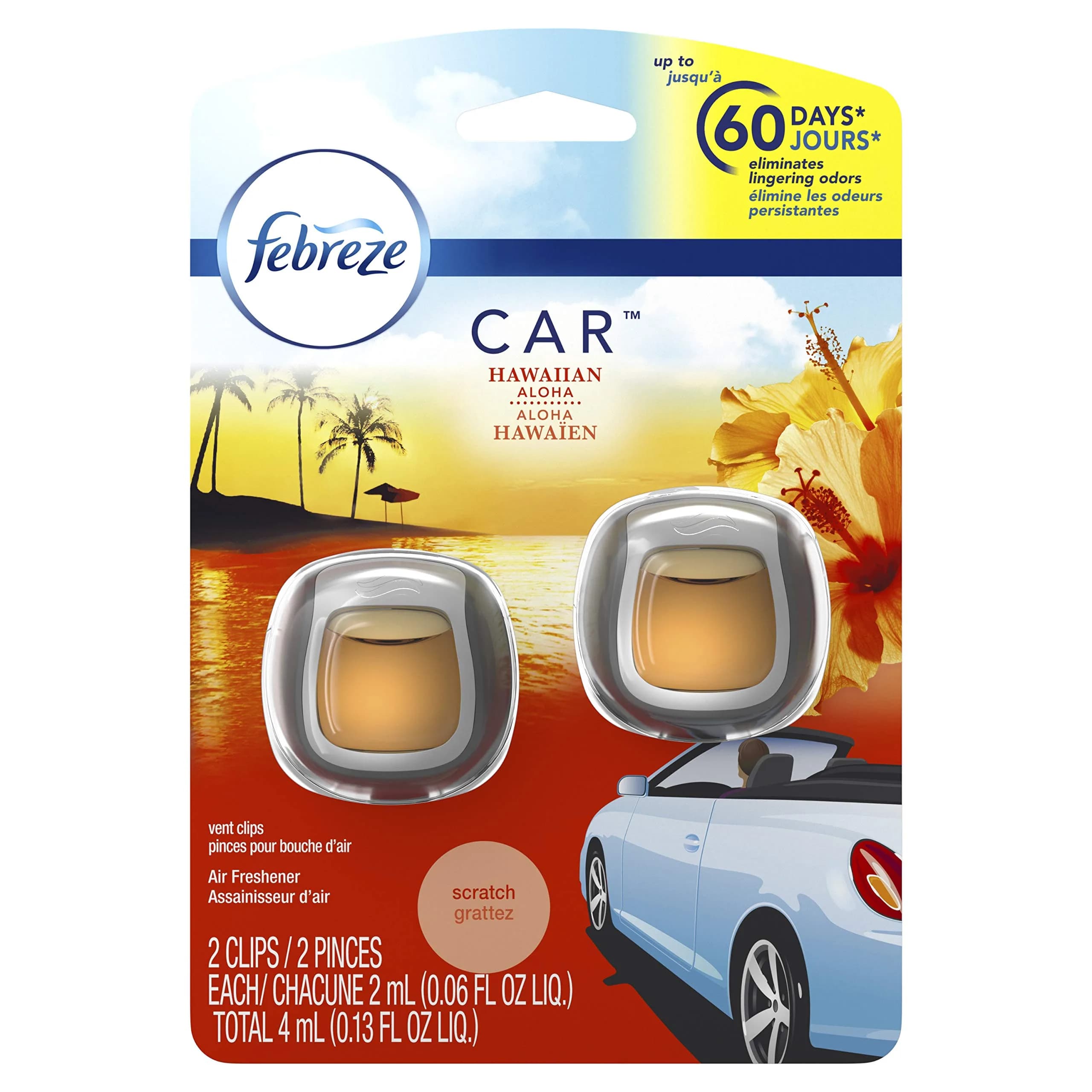 Febreze Car Air Fresheners Hawaiian Aloha Vent Clips 1.04 Fl Oz (8 Pack) | Eliminates Odors, Lasts 30 Days