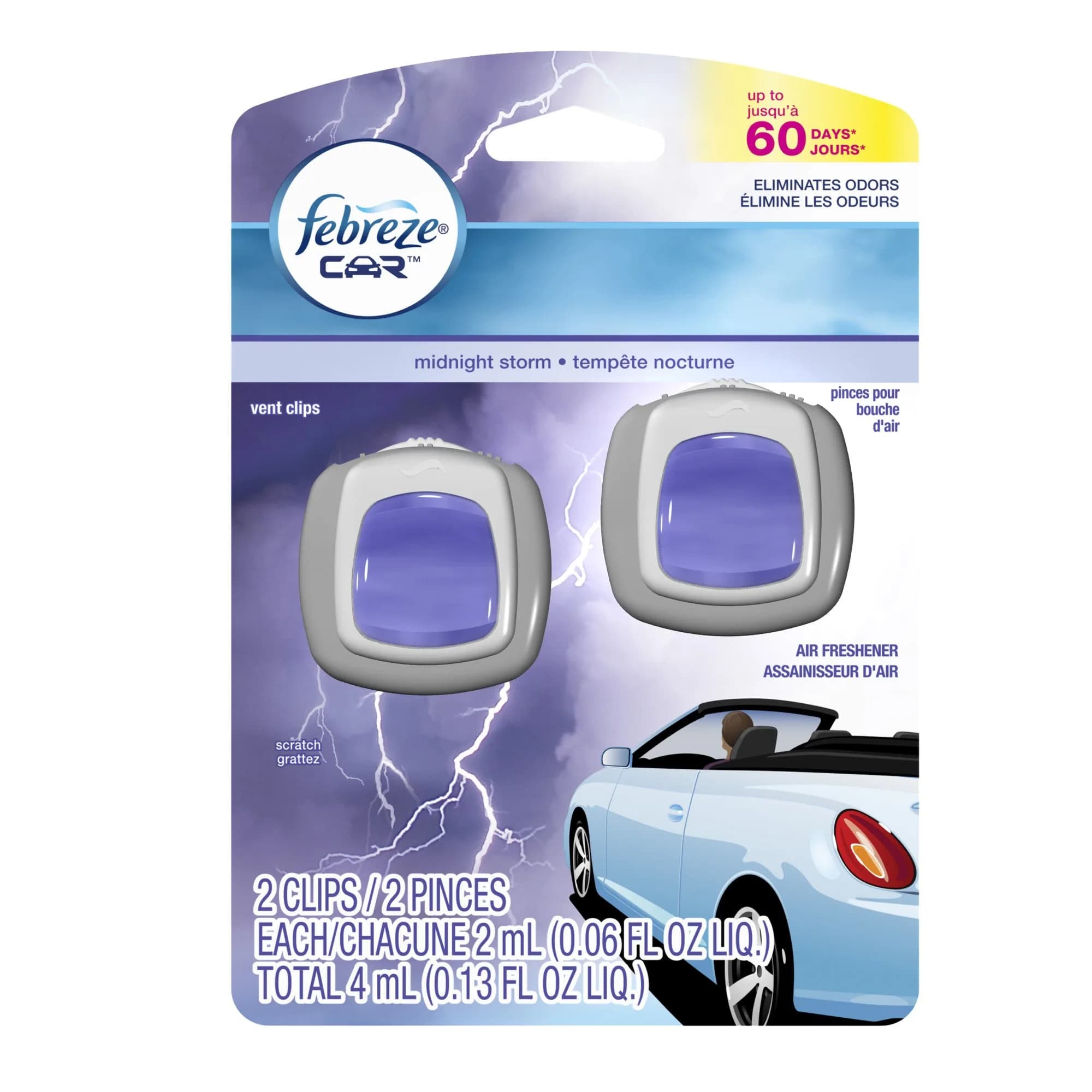 Febreze CAR Vent Clip Air Freshener Midnight Storm 0.13 Fl Oz (1.04 Fl Oz) | Eliminates Odors for 30 Days - main product image