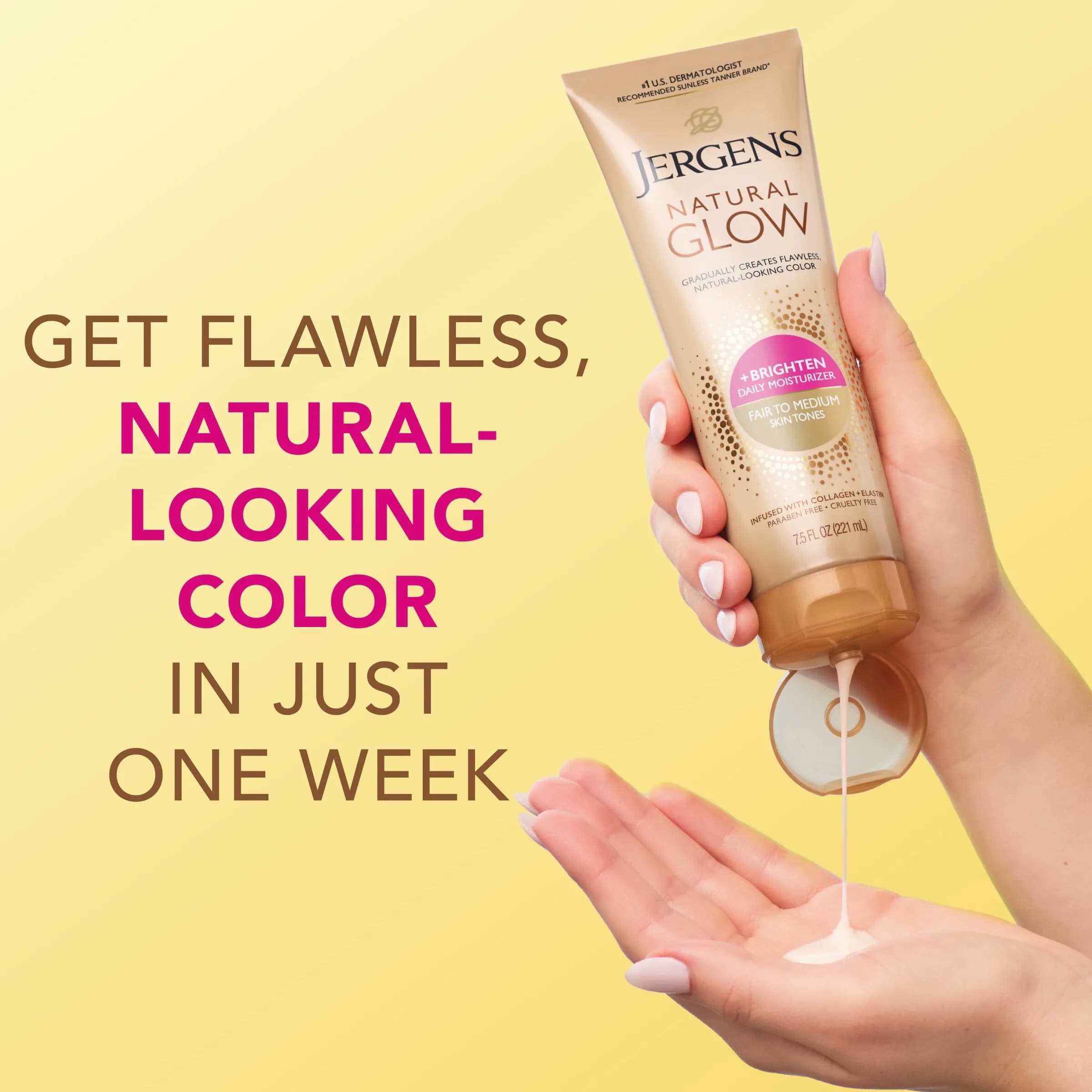 Jergens Natural Glow Self Tanner Body Lotion Fair to Medium Skin Tone 222ml (7.5 Fl Oz) | Gradual Color Build - view 5