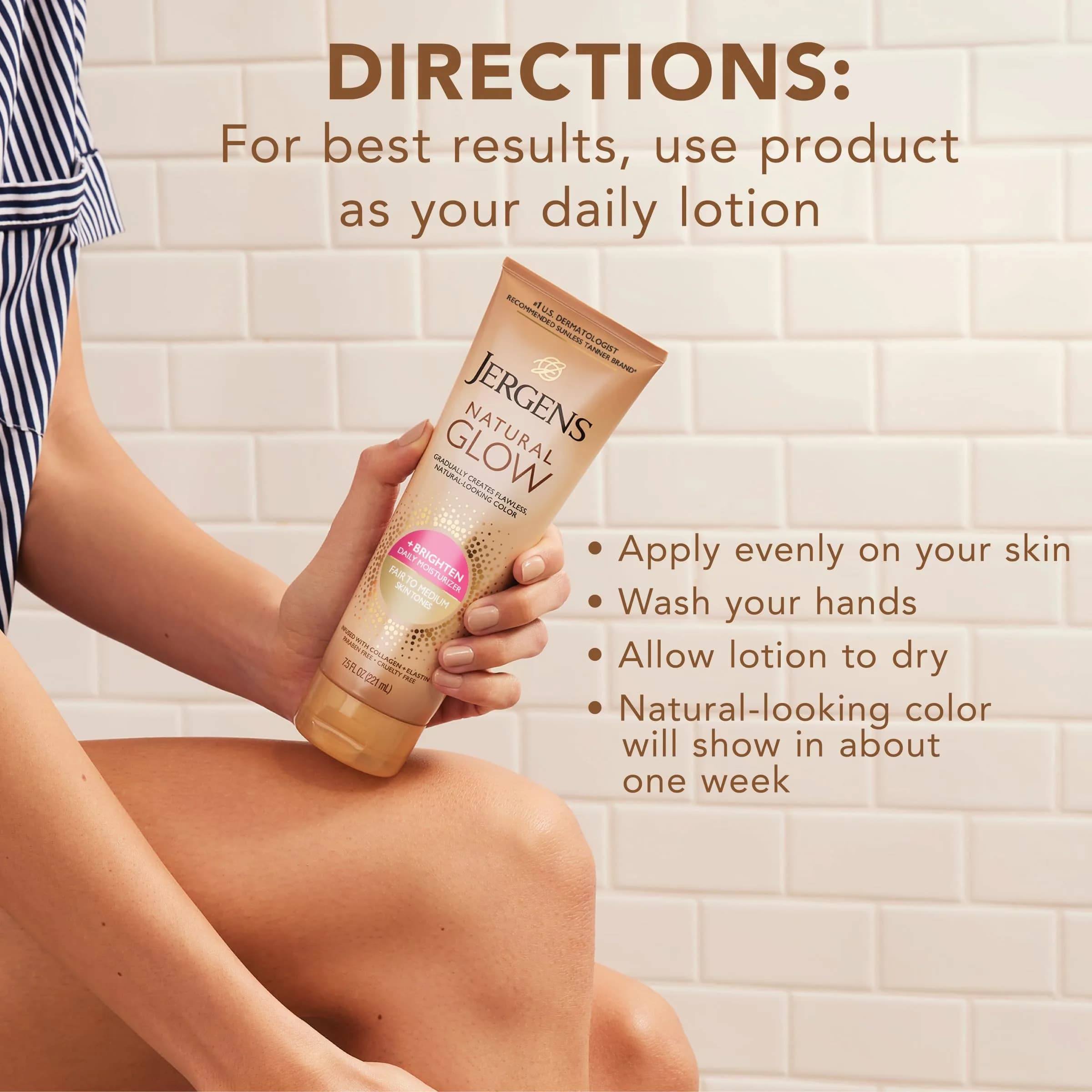 Jergens Natural Glow Self Tanner Body Lotion Fair to Medium Skin Tone 222ml (7.5 Fl Oz) | Gradual Color Build - view 8