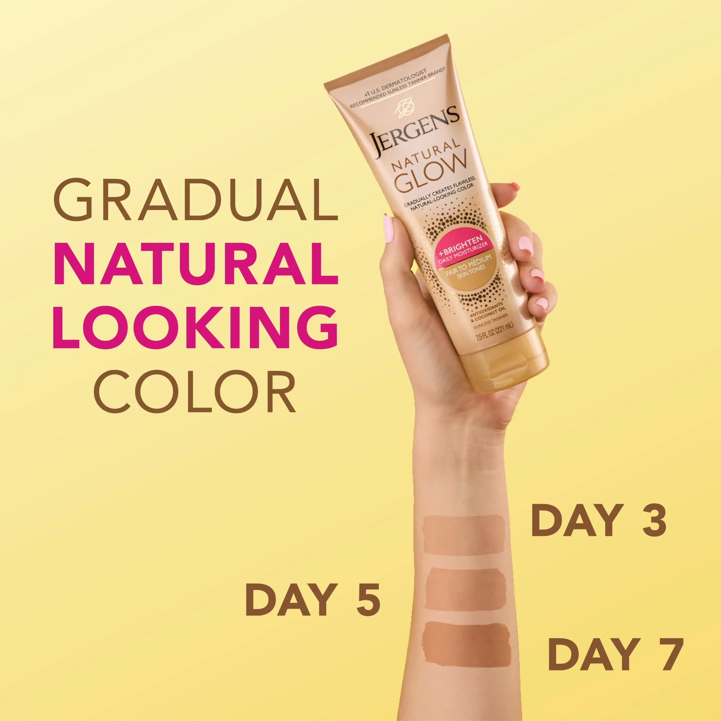 Jergens Natural Glow Self Tanner Body Lotion Fair to Medium Skin Tone 222ml (7.5 Fl Oz) | Gradual Color Build - view 3