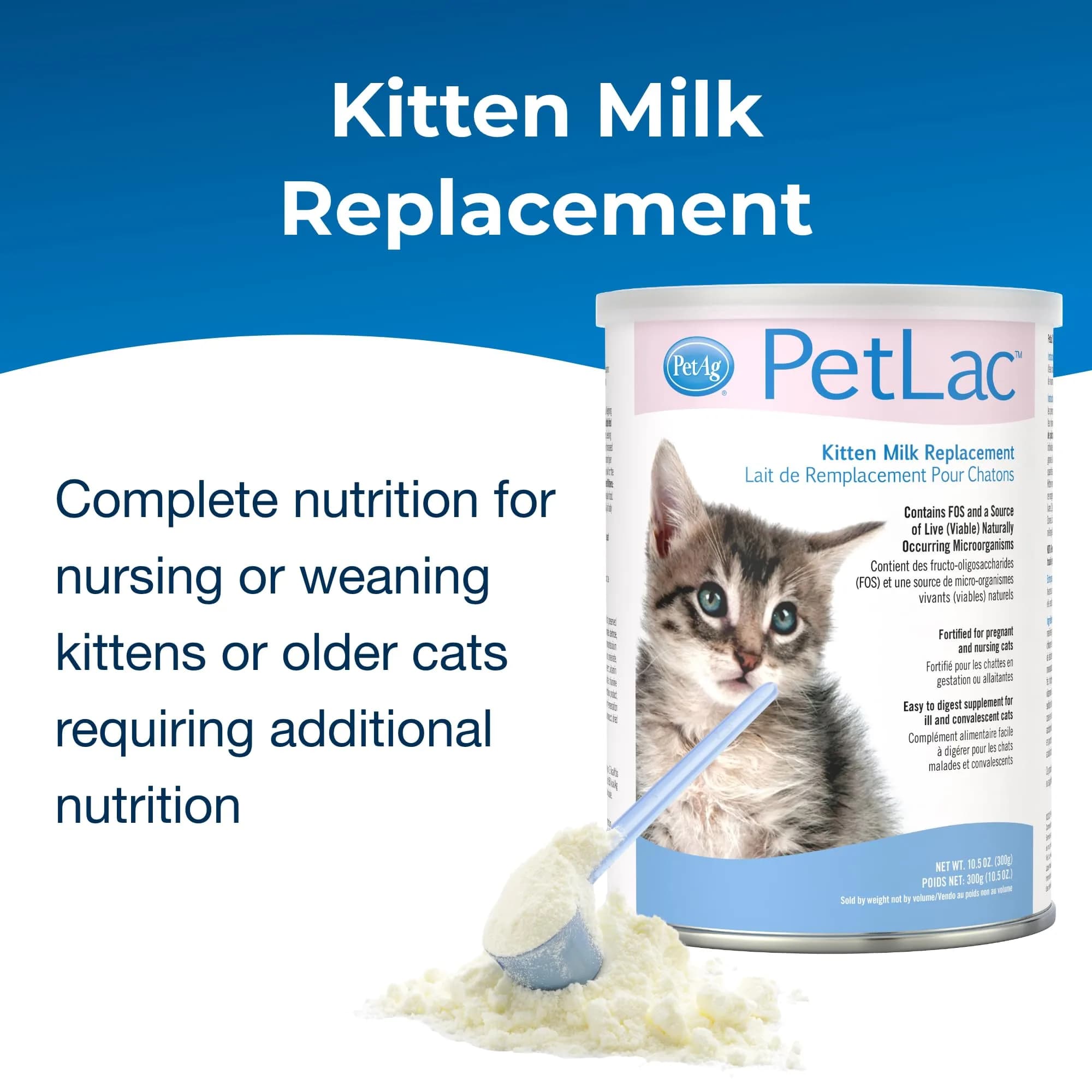 PetAg PetLac Kitten Milk Replacement Powder 10.5 oz (298g) | Complete Nutrition for Newborn to Six Weeks Old - view 2