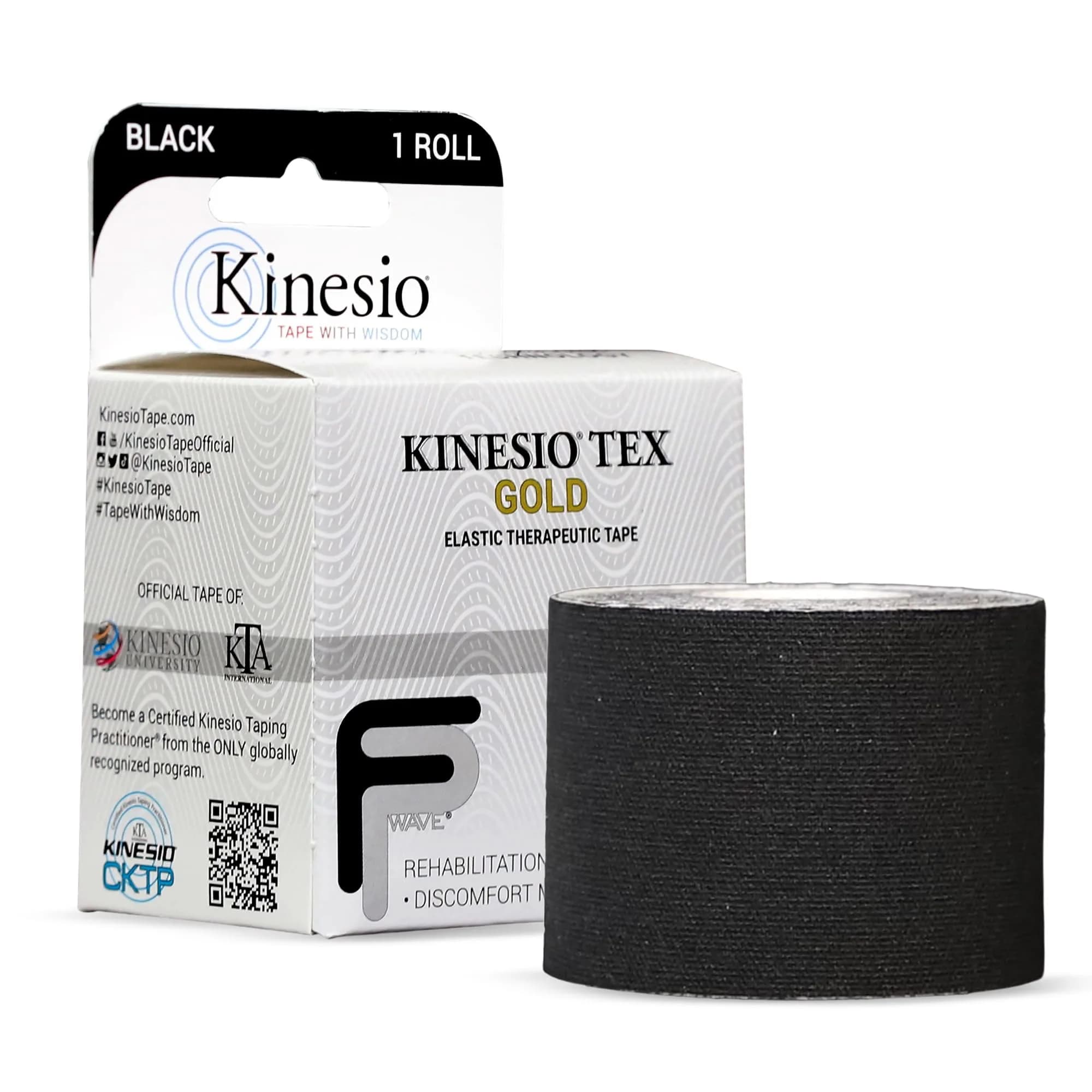 Kinesio Elastic Therapeutic Athletic Tape Tex Gold FP - Black 2 in. x 16.4 ft | Water-Resistant, Hypoallergenic Support
