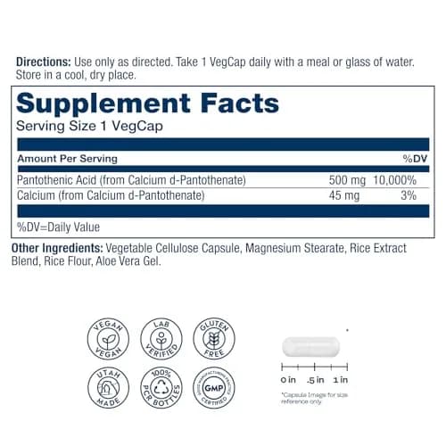 SOLARAY Pantothenic Acid 500mg | Vegan, Gluten Free, Cellular Energy Support thumbnail 2