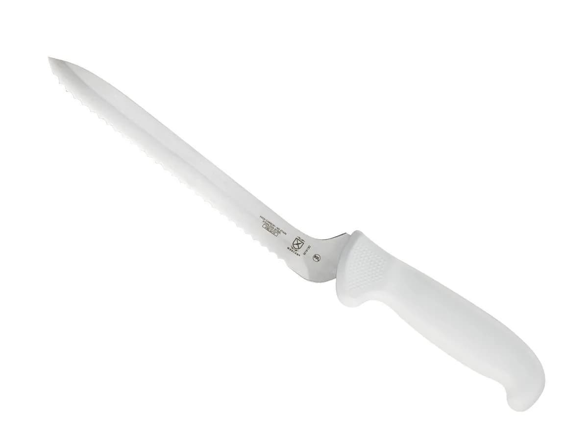 Mercer Culinary Ultimate White 8 Inch Wavy Edge Offset Utility Knife | High-Carbon Japanese Steel — White