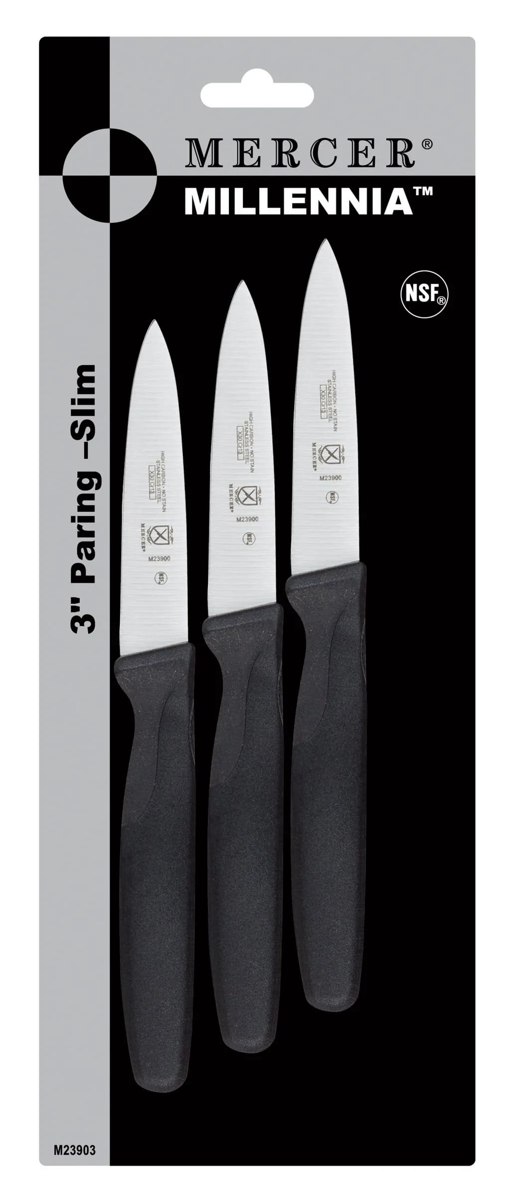 Mercer Culinary Millennia 3-Inch Slim Paring Knives (3-Pack) | High Carbon Japanese Steel, No-Stain, Ergonomic Handle