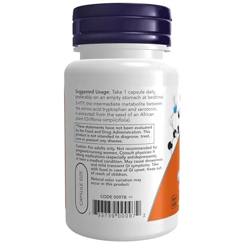 NOW 5-HTP (5-hydroxytryptophan) 50 mg 30 Veg Caps | Supports Positive Mood & Neurotransmitter Function thumbnail 3