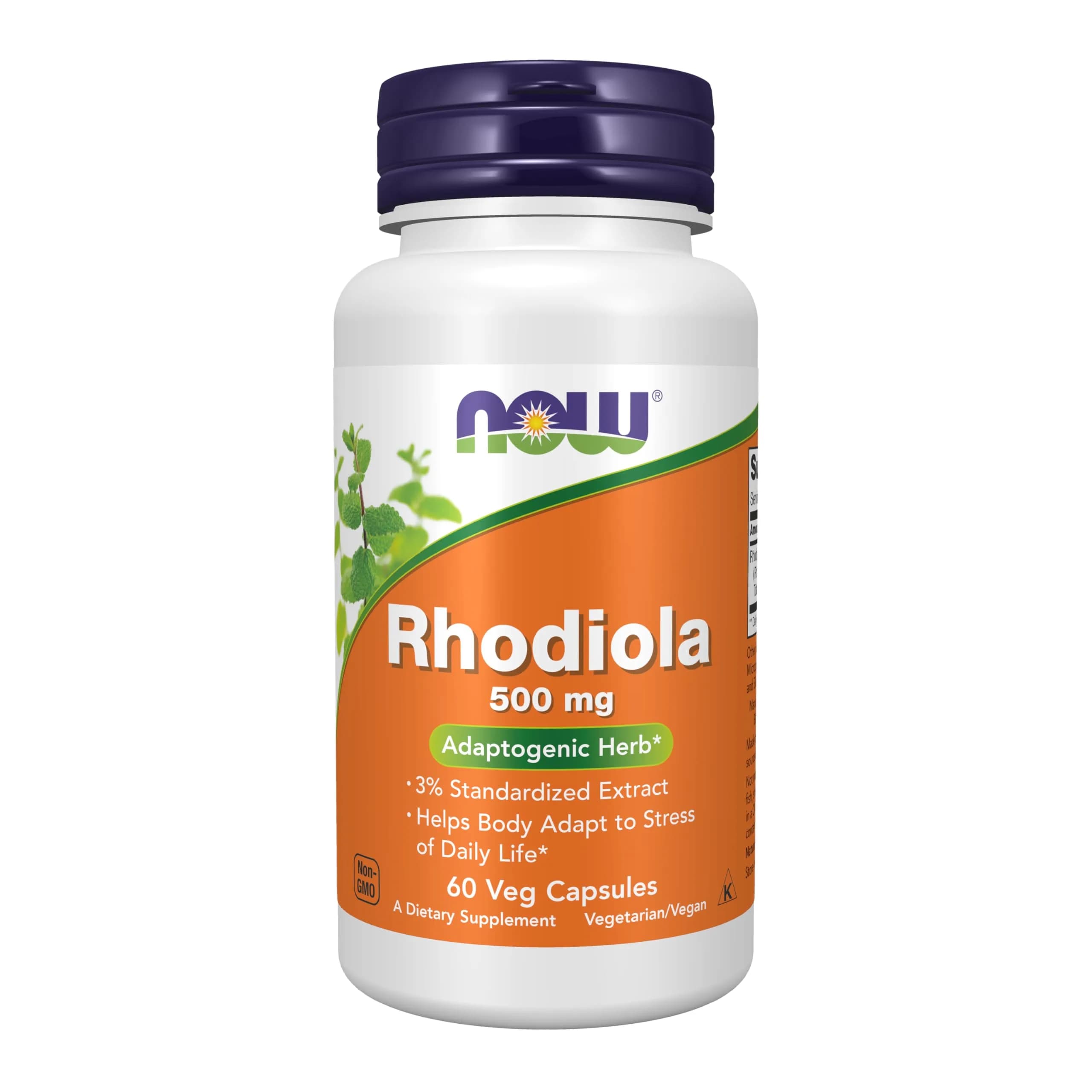 NOW Rhodiola 500 mg Adaptogenic Herb 60 Veg Caps | Supports Stress Adaptation & Energy — Yellow/Brown