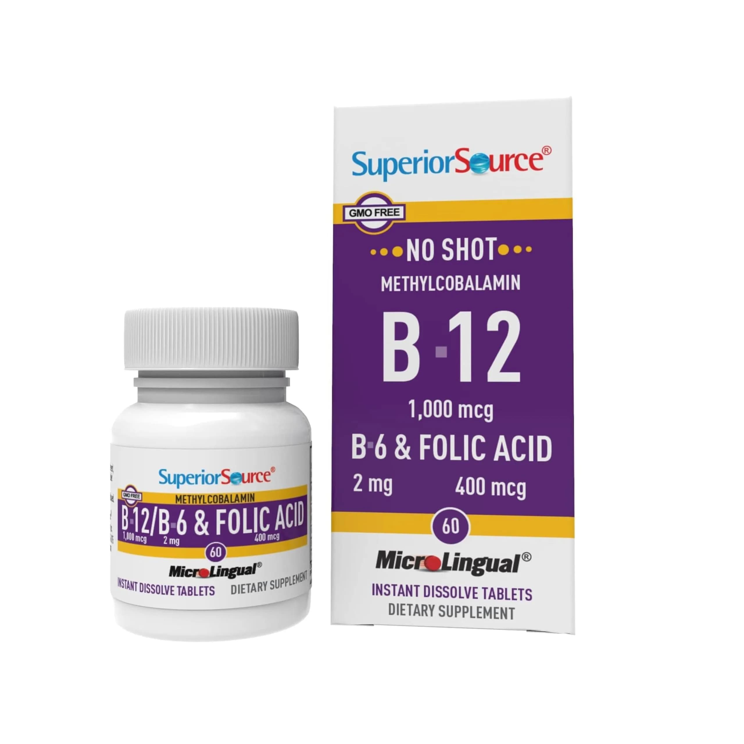 Superior Source Vitamin B-12 1,000 mcg, B-6, Folic Acid 400 mcg | Sublingual Tablets for Energy & Heart Support - main product image