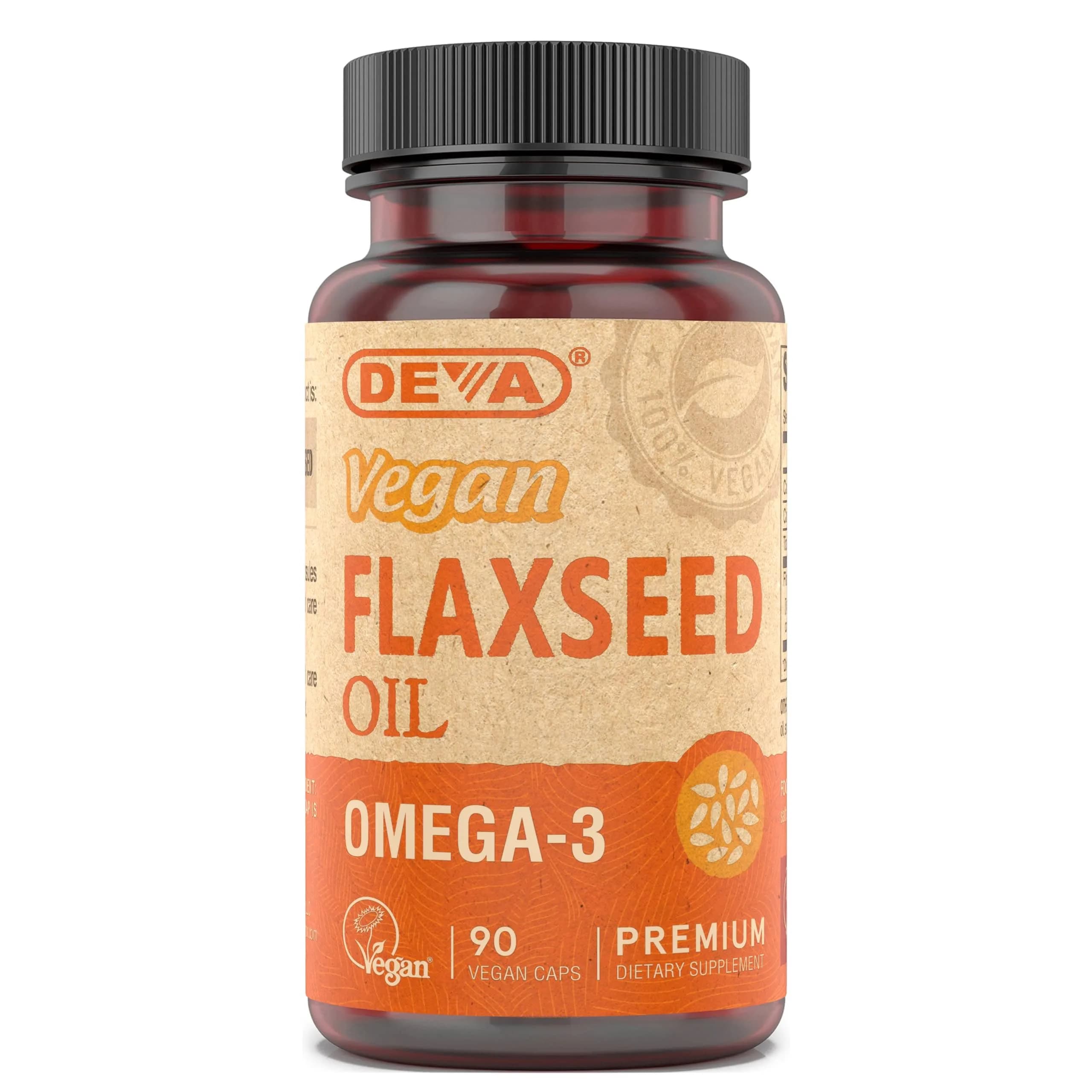 DEVA Vegan Flaxseed Oil - 90 Vcaps | Organic, Cold-Pressed Omega-3 Supplement for Vegetarians