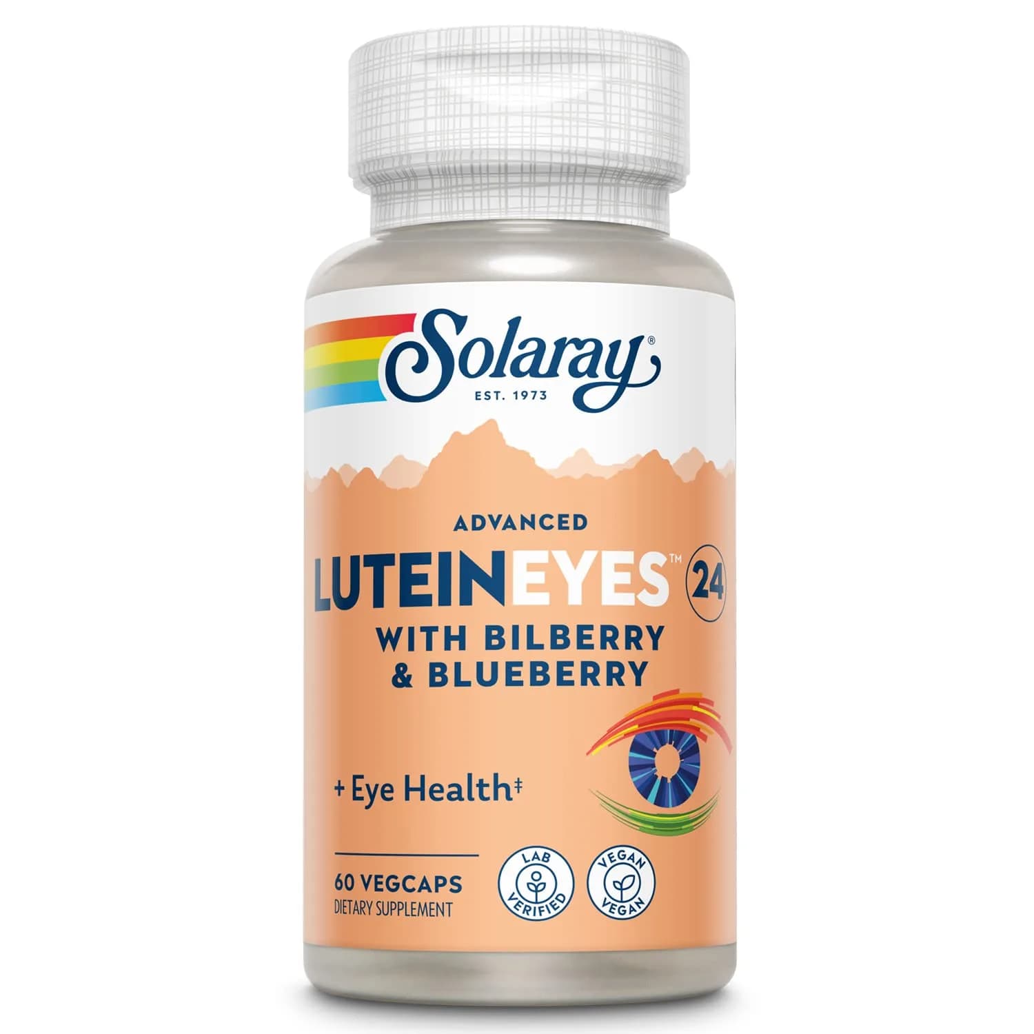 SOLARAY Advanced Lutein 24 mg with Zeaxanthin, Blueberry & Bilberry Extract | Vegan Eye Support Supplement, 60 VegCaps — White