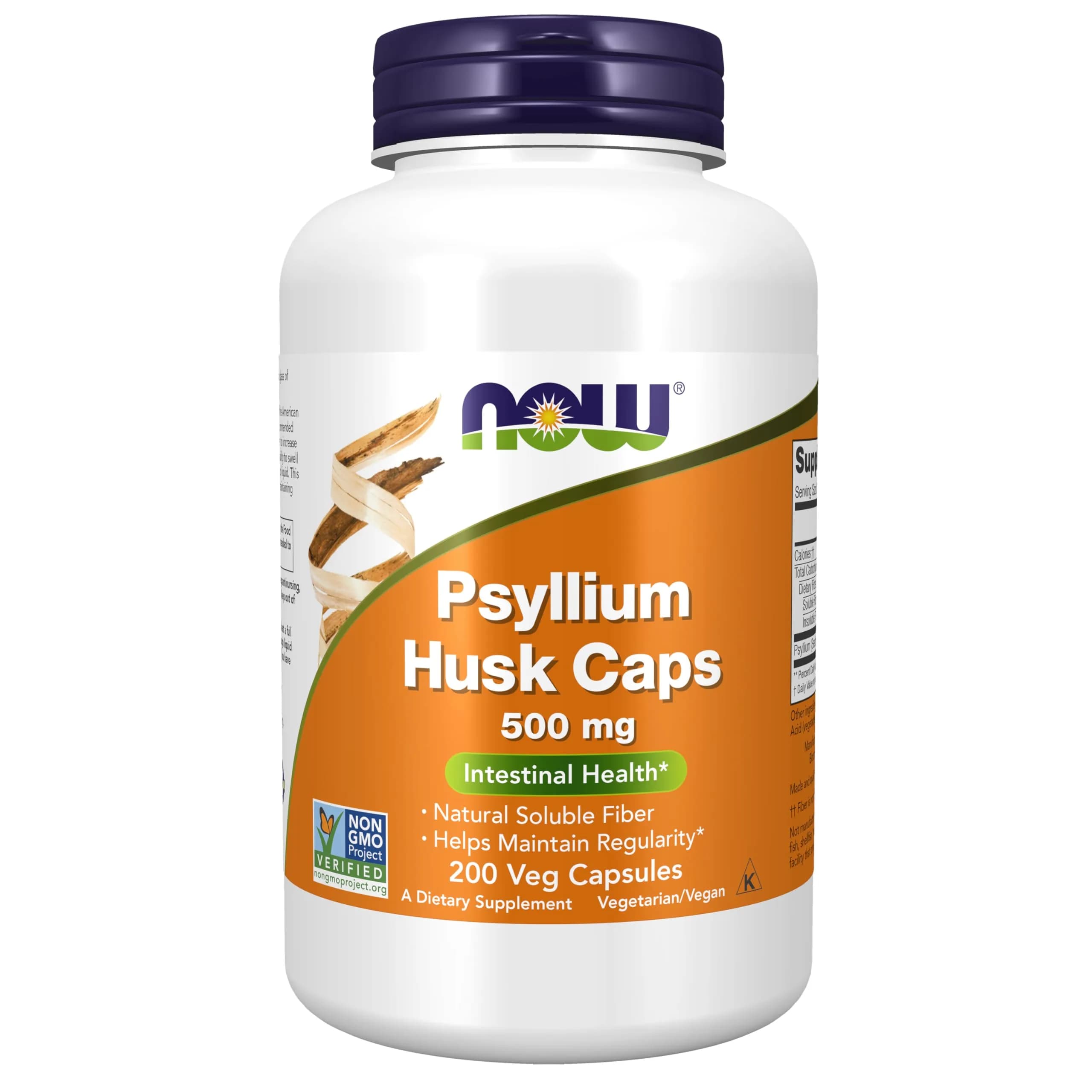 NOW Foods Psyllium Husk Caps 500 mg 200 Veg Capsules | Natural Soluble Fiber for Intestinal Health - main product image