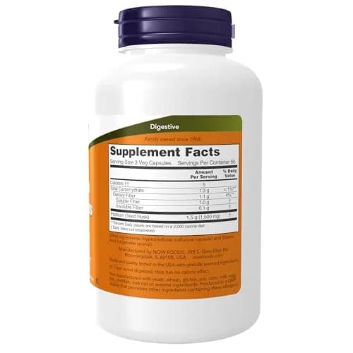 NOW Foods Psyllium Husk Caps 500 mg 200 Veg Capsules | Natural Soluble Fiber for Intestinal Health thumbnail 2