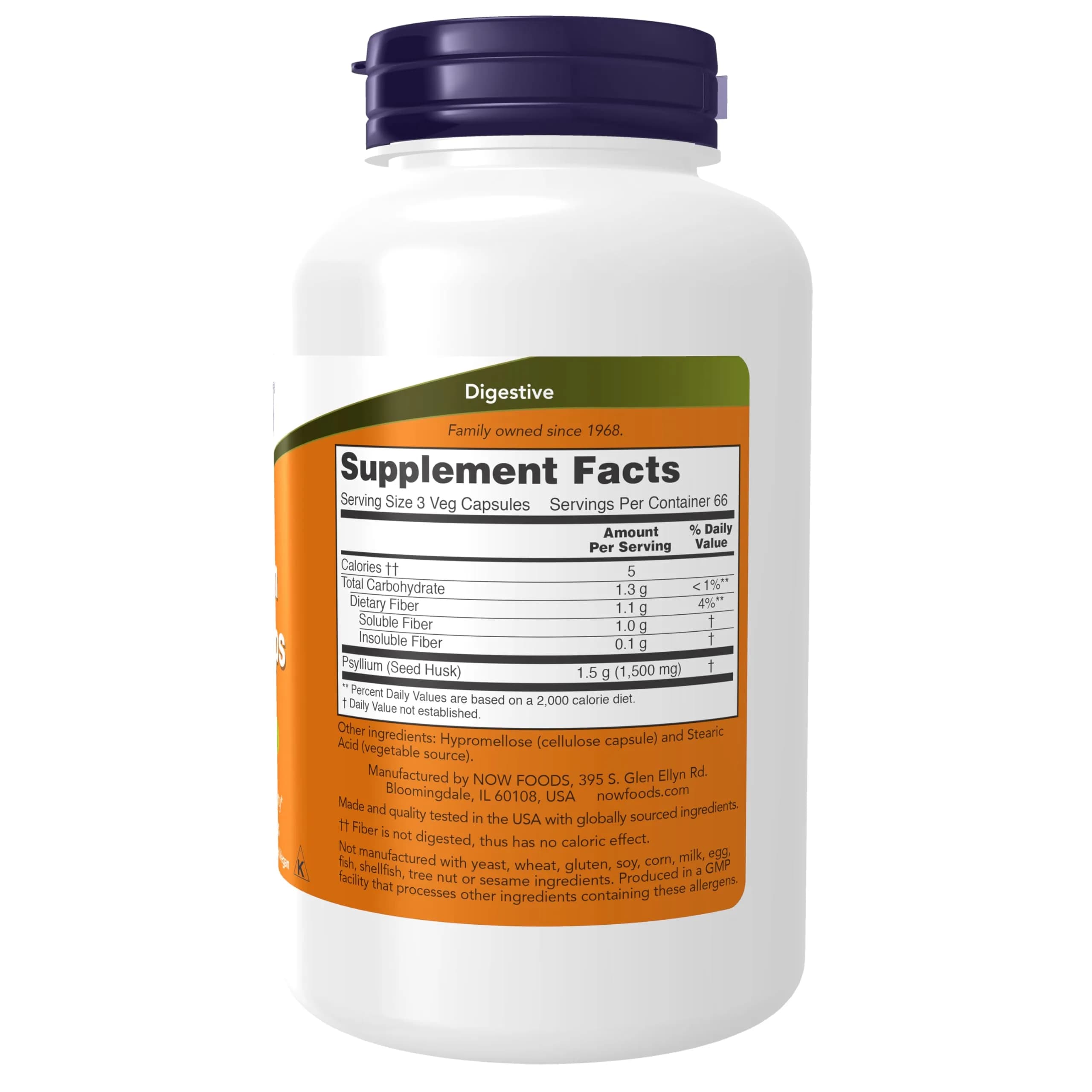 NOW Foods Psyllium Husk Caps 500 mg 200 Veg Capsules | Natural Soluble Fiber for Intestinal Health - view 2