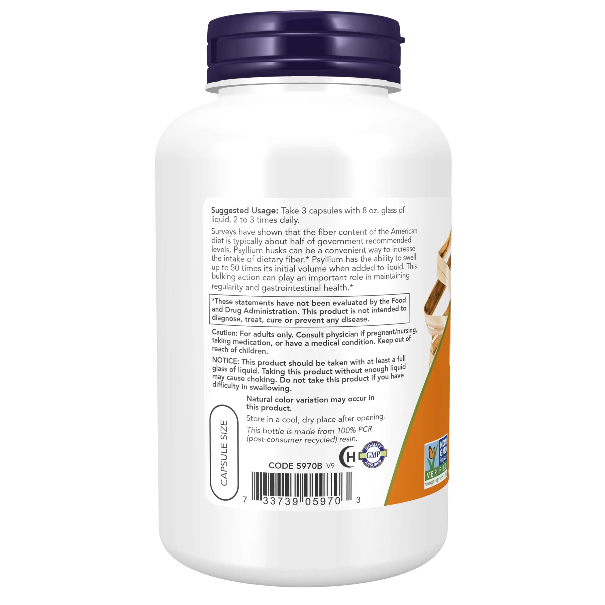 NOW Foods Psyllium Husk Caps 500 mg 200 Veg Capsules | Natural Soluble Fiber for Intestinal Health - view 3