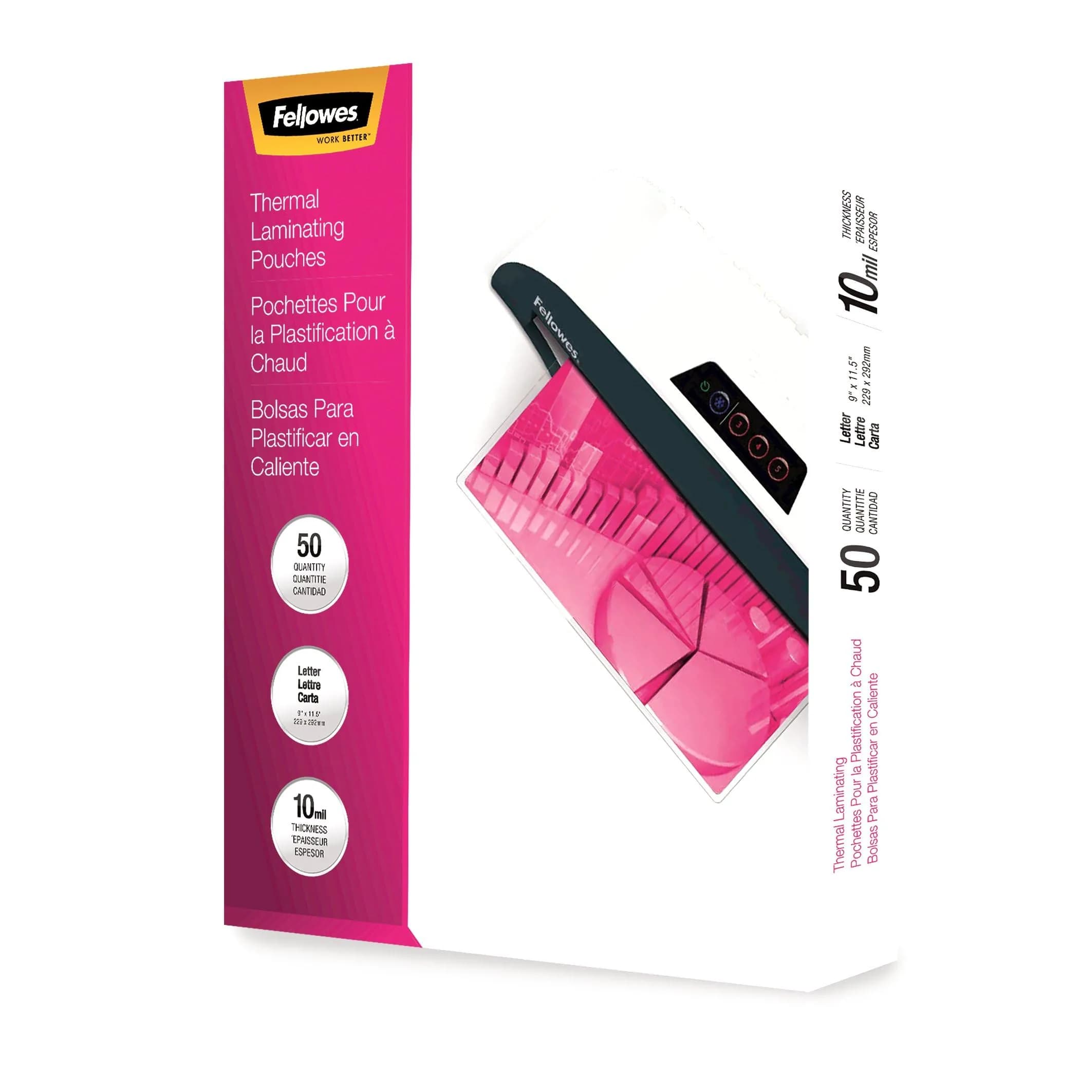 Fellowes Thermal Laminating Pouches Letter Size Sheets 10 Mil 50pk | Clear, Durable, Compatible with All Laminators