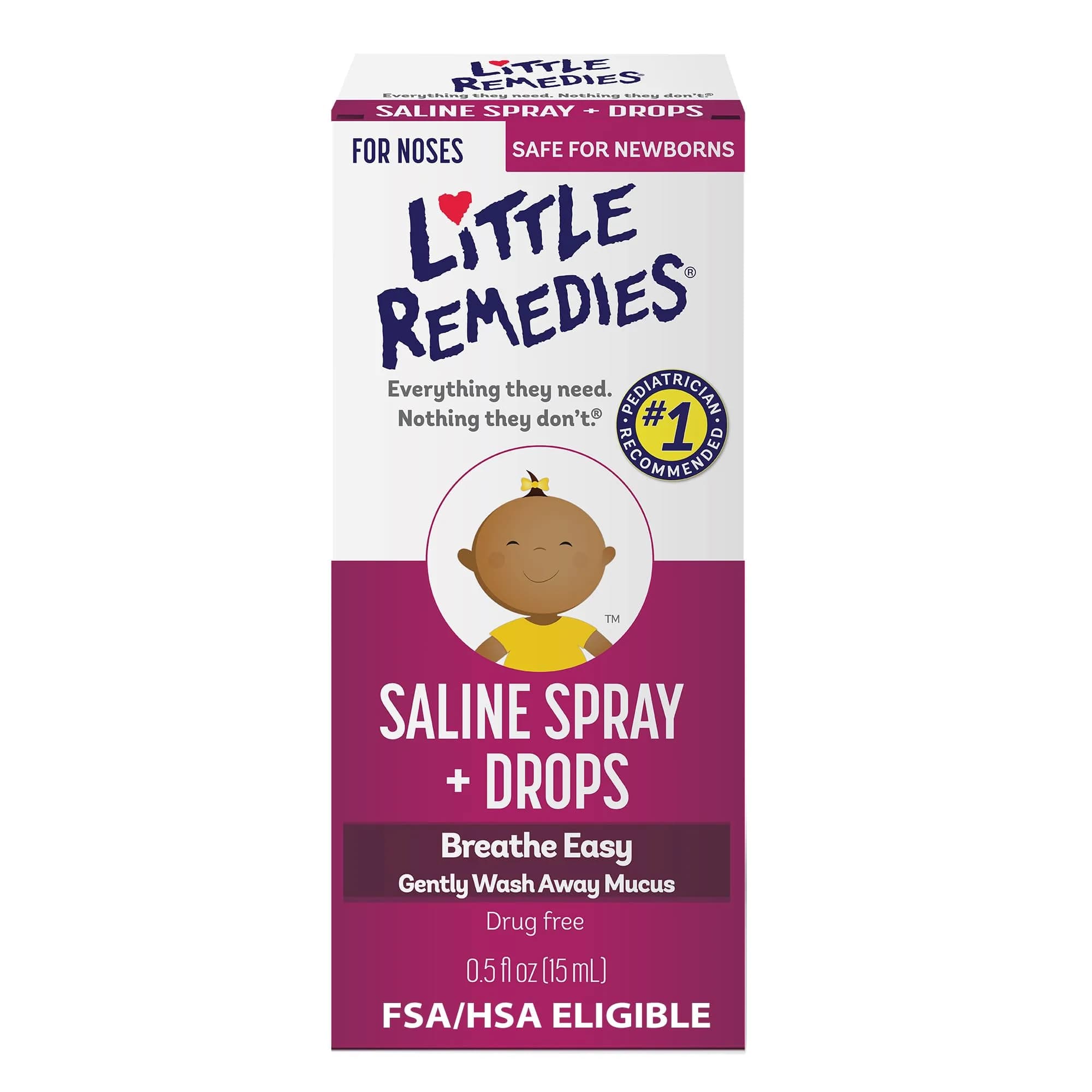Little Remedies Sterile Baby Saline Nasal Spray and Drops 15ml (0.5 Fl Oz) | Safe for Newborns, Drug-Free Relief - main product image