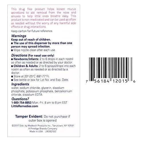 Little Remedies Sterile Baby Saline Nasal Spray and Drops 15ml (0.5 Fl Oz) | Safe for Newborns, Drug-Free Relief thumbnail 6