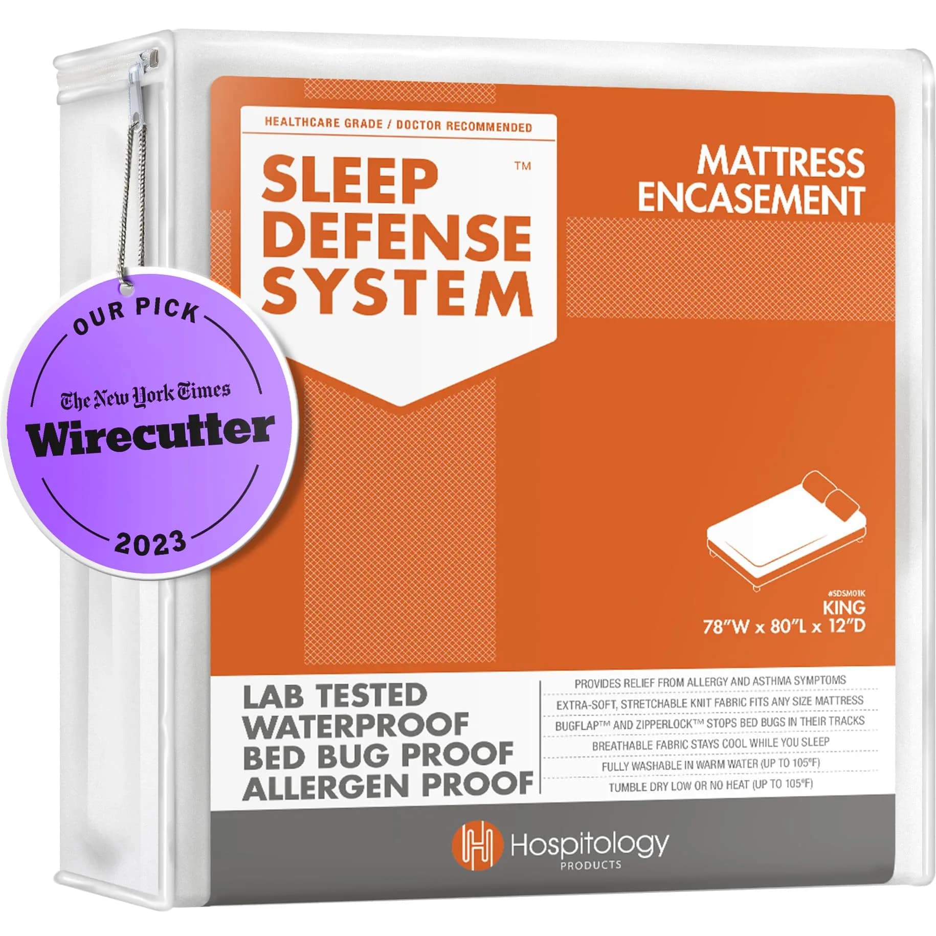 Hospitology Products King Size Mattress Encasement 78"x80" (198cm x 203cm) | Bed Bug & Dust Mite Proof, Waterproof, Hypoallergenic — 12" - 18" Depth Mattress