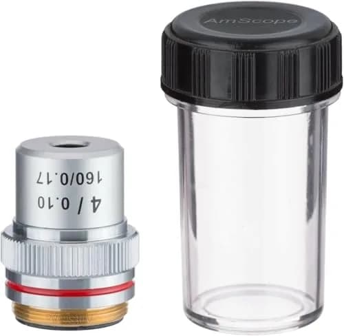 AmScope A4X 4X Achromatic Microscope Objective Lens 20mm (0.79 inches) | DIN Standard for Compound Microscopes thumbnail 1