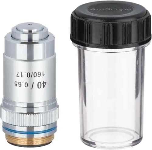 AmScope A40X 40X Achromatic Microscope Objective Lens with Spring, 20mm Thread | Standard DIN Mount thumbnail 1