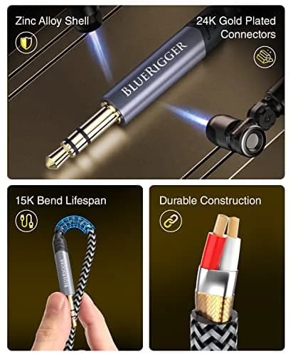 BlueRigger 3.5mm Stereo Audio Cable 15FT | Hi-Fi Sound, Gold Plated Jack, Auxiliary for Headphones & Car Stereo thumbnail 6