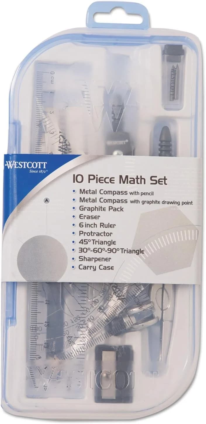 Westcott 10-Piece Geometry Math Set | Precision Tools for Students & Classrooms - main product image