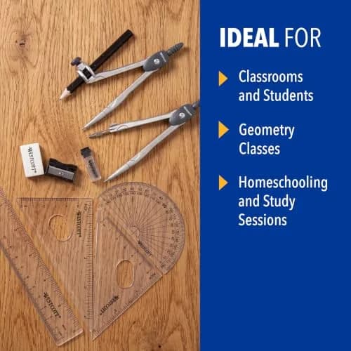 Westcott 10-Piece Geometry Math Set | Precision Tools for Students & Classrooms thumbnail 4