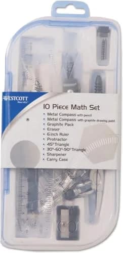 Westcott 10-Piece Geometry Math Set | Precision Tools for Students & Classrooms thumbnail 1