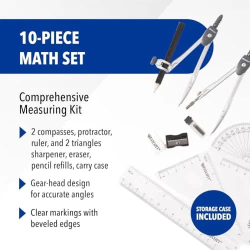 Westcott 10-Piece Geometry Math Set | Precision Tools for Students & Classrooms thumbnail 2
