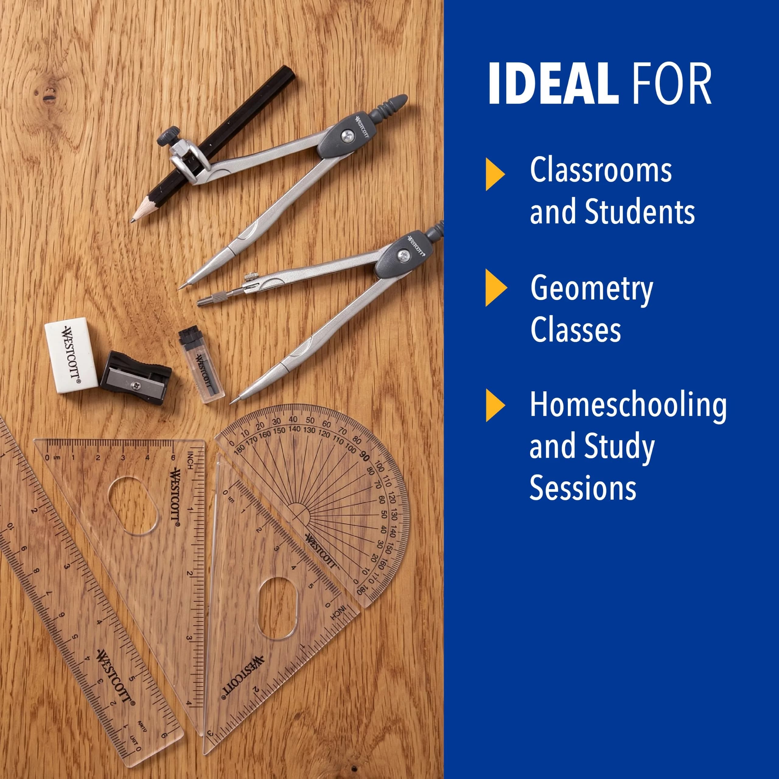 Westcott 10-Piece Geometry Math Set | Precision Tools for Students & Classrooms - view 4